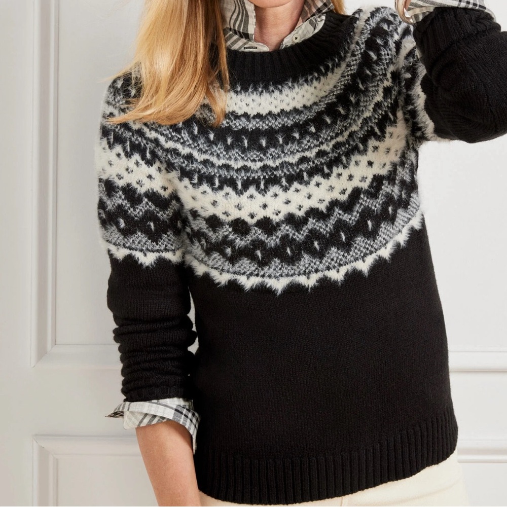 JACQUARD CREWNECK SWEATER - FAIR ISLE in black and white, size 1x